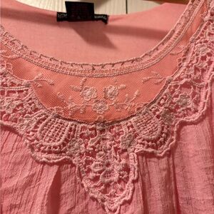 Simply Irresistible Pink Embroidered Crochet Yoke Blouse